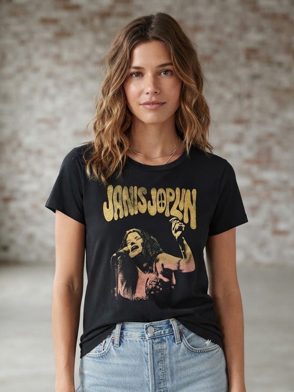 MAURICES Janis Joplin Graphic Tee M 18.5” p2p Black EUC